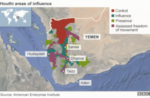 Peta kekuatan militer Syiah Houthi di Yemen awal Maret 2015